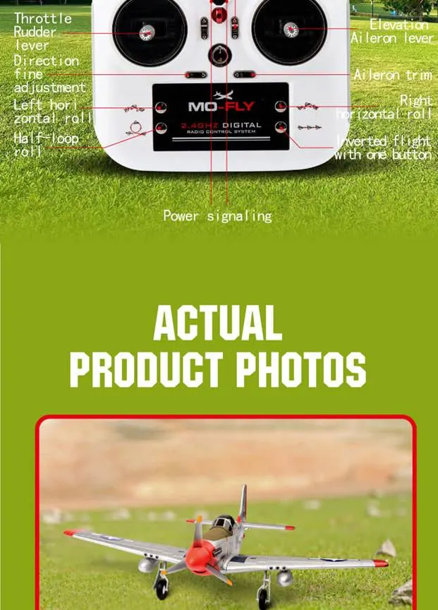 MOFLY P-51D 690mm Brushless RC Warbird, Optional FPV Camera & Phone Mount